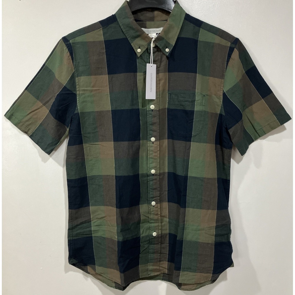 Outerknown Green‎ Plaid Check Short Sleeve Shirt Men's Size Small NWT $98